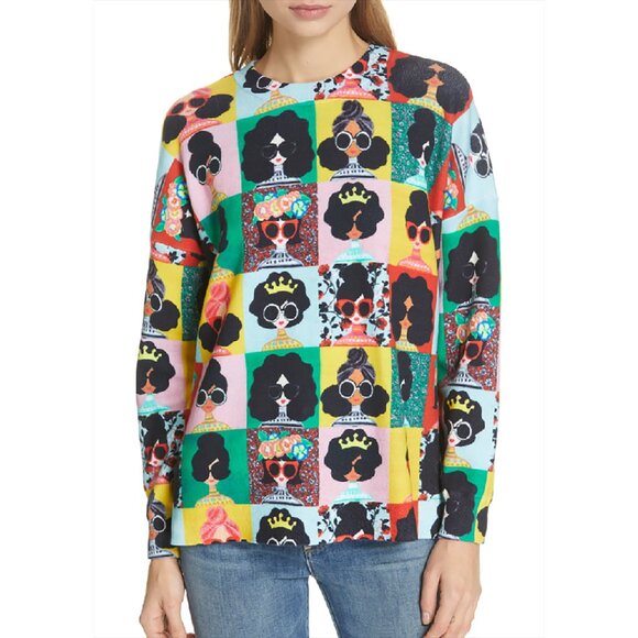Alice + Olivia Quintin Stace Face Squad Photo Booth Sweater Emoji Grid Square XS - Picture 1 of 16